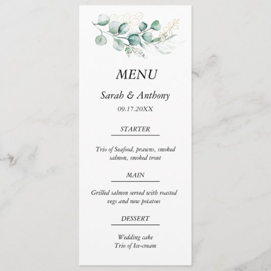 Rustieke Eucalyptus Boho Greenery bruiloft eten Menu (Voorkant)