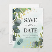 Rustieke Eucalyptus Bruiloft Save the Date Aankondigingskaart (Voorkant / Achterkant)