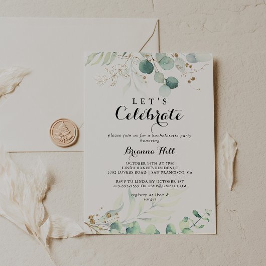 Rustieke Eucalyptus Gold Laten we feest vieren Kaart