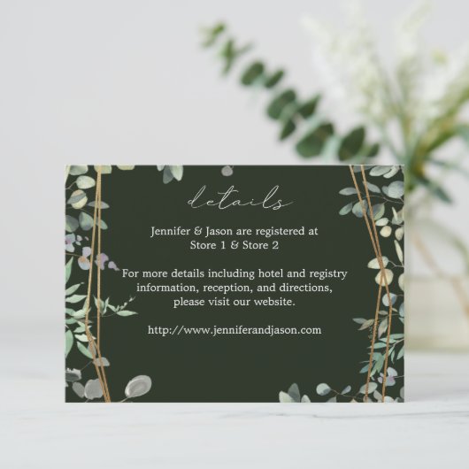 Rustieke Eucalyptus & Goud 2 Details LG Green Informatiekaartje (Staand voorkant)