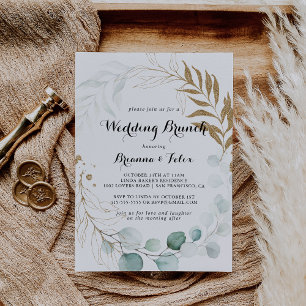 Rustieke Eucalyptus Goud Bloemen Bruiloft Brunch Kaart