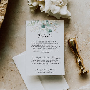 Rustieke Eucalyptus Goud Bloemen Bruiloft Details Informatiekaartje