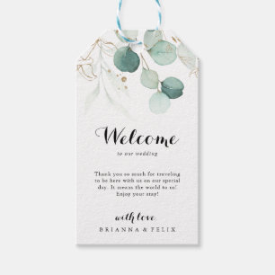 Rustieke Eucalyptus Goud Bloemen Bruiloft Welkom Cadeaulabel