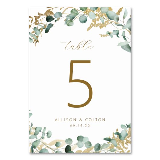 Rustieke eucalyptus goud groen boho bruiloft kaart (Achterkant)