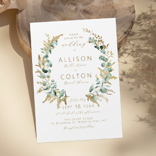 Rustieke eucalyptus goud groen boho bruiloft kaart