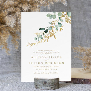 Rustieke eucalyptus goud groen boho bruiloft kaart