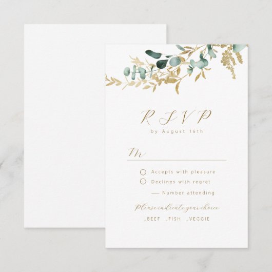 Rustieke eucalyptus goud groen boho bruiloft RSVP Kaartje (Voorkant / Achterkant)