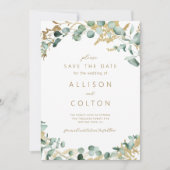 Rustieke eucalyptus goud groen boho de datum opsla save the date (Voorkant)