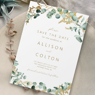Rustieke eucalyptus goud groen boho de datum opsla save the date