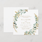 Rustieke eucalyptus goud groen groen bruiloft kaart (Voorkant / Achterkant)