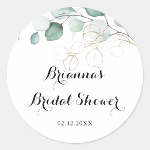 Rustieke Eucalyptus Gouden Bloem Bruidsdouche Favo Ronde Sticker