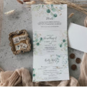 Rustieke Eucalyptus Gouden Bloem Drieluik Uitnodiging