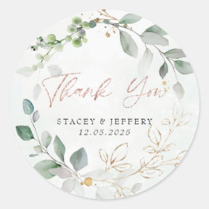 Rustieke Eucalyptus Gouden Calligrafie Bruiloft Ronde Sticker