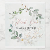 Rustieke Eucalyptus Gouden Kalligrafie Bruiloft Wijn Etiket (Enkel label)