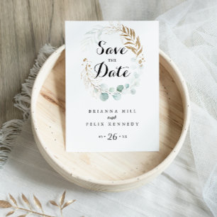 Rustieke Eucalyptus Gouden Kalligrafie Save the Da Briefkaart