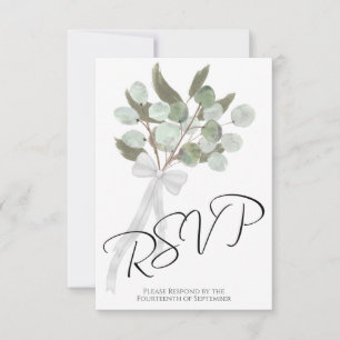 Rustieke Eucalyptus & groen boeket Chique bruiloft RSVP Kaartje