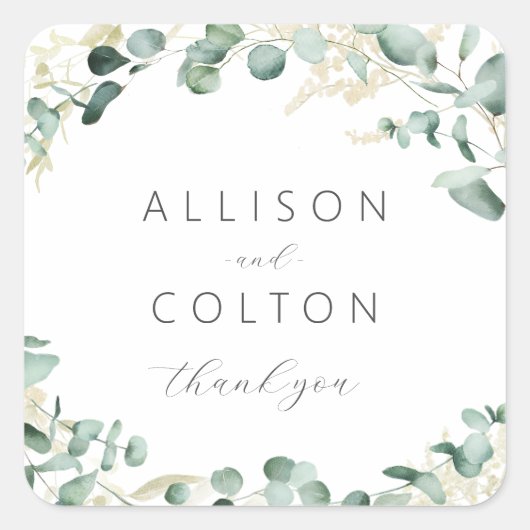 Rustieke eucalyptus groen boho huwelijksgunst vierkante sticker (Voorkant)