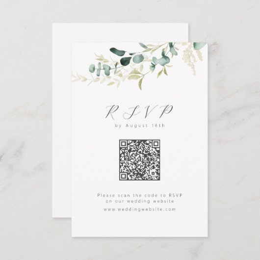 Rustieke eucalyptus groen boho QR code bruiloft RSVP Kaartje (Voorkant / Achterkant)