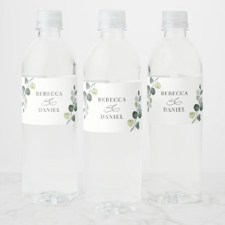 Rustieke Eucalyptus groen bruiloft gepersonaliseer Waterfles Etiket