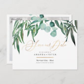 Rustieke Eucalyptus, groen Save the Date Briefkaart (Voorkant / Achterkant)
