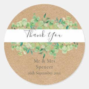 Rustieke Eucalyptus Groene Huwelijks Dank Je Favor Ronde Sticker