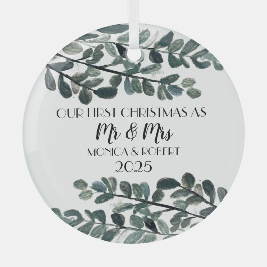 Rustieke Eucalyptus Keepsake Eerste Kerstdag Glas Ornament (Voorkant)