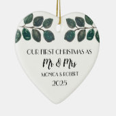 Rustieke Eucalyptus Keepsake Eerste Kerstdag Keramisch Ornament (Rechts)