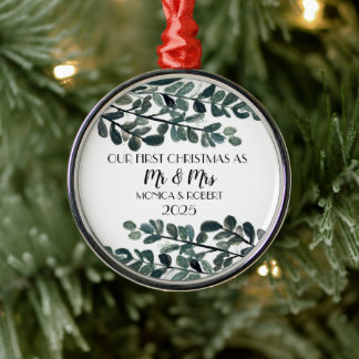 Rustieke Eucalyptus Keepsake Eerste Kerstdag Metalen Ornament