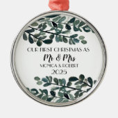 Rustieke Eucalyptus Keepsake Eerste Kerstdag Metalen Ornament (Voorkant)