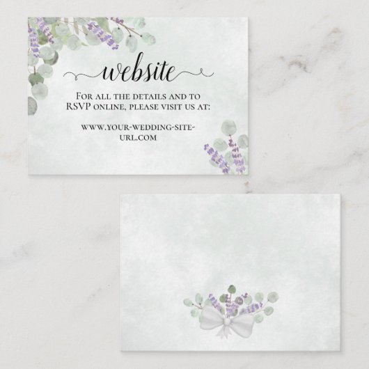 Rustieke Eucalyptus & Lavendel Bruiloft Website Informatiekaartje (Voorkant / Achterkant)