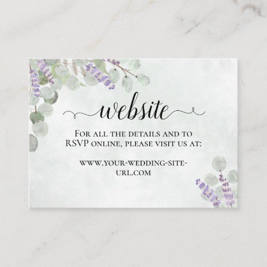 Rustieke Eucalyptus & Lavendel Bruiloft Website Informatiekaartje (Voorkant)