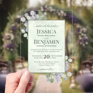 Rustieke Eucalyptus & Lavendel Stijlvolle Tekst Tr Acryl Uitnodigingen