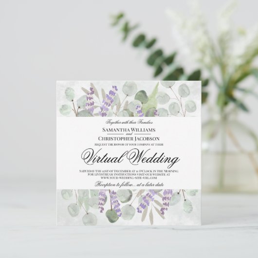 Rustieke Eucalyptus & Lavendel virtuele bruiloft Kaart (Staand voorkant)