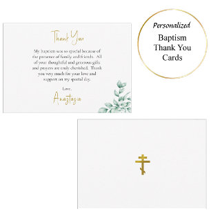 Rustieke Eucalyptus Orthodoxe Christelijke Doop    Bedankkaart
