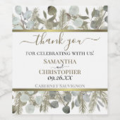 Rustieke Eucalyptus & Pine Dank u bruiloft Wijn Etiket (Enkel label)