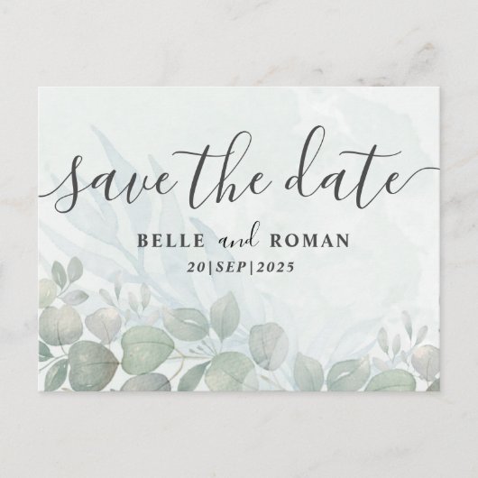 Rustieke Eucalyptus Salie Groene Save the Date Briefkaart (Voorkant)