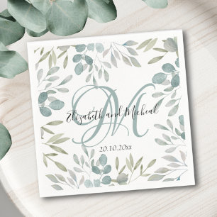 Rustieke Eucalyptus Salie Groene Waterverf Huwelij Servet
