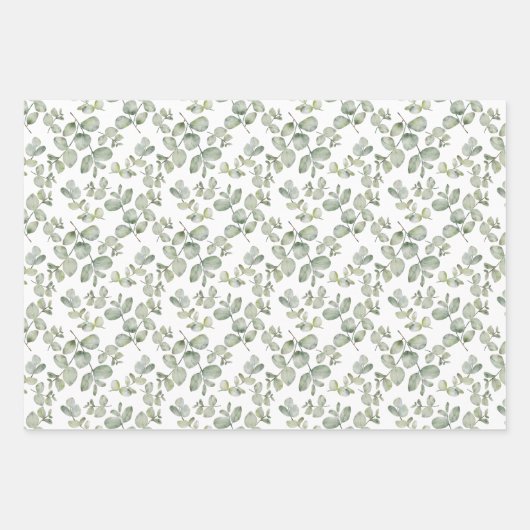 Rustieke Eucalyptus Salie Groene Waterverf Inpakpapier Vel (Voorkant 3)