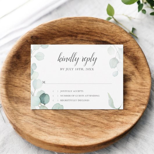 Rustieke Eucalyptus Script bruiloft RSVP Kaartje