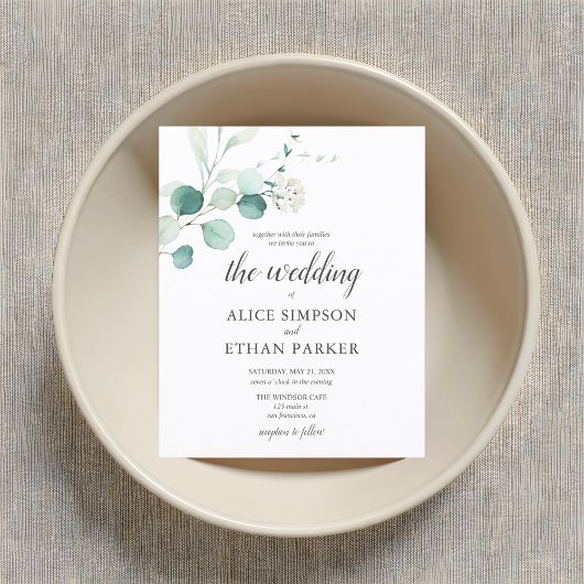 Rustieke Eucalyptus Script Zomer bruiloft Uitnodiging Briefkaart