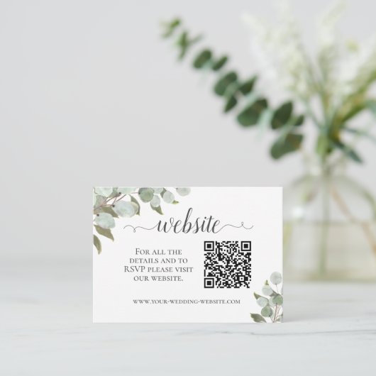 Rustieke Eucalyptus trouwwebsite QR-code Informatiekaartje (Staand voorkant)