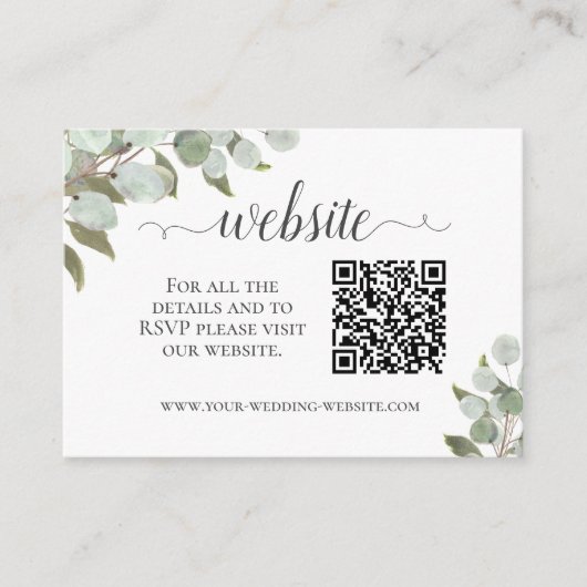 Rustieke Eucalyptus trouwwebsite QR-code Informatiekaartje (Voorkant)