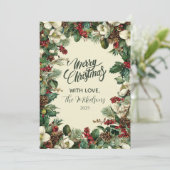 Rustieke Evergreen Berry Kerstmis Feestdagenkaart (Staand voorkant)