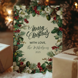 Rustieke Evergreen Berry Kerstmis Feestdagenkaart