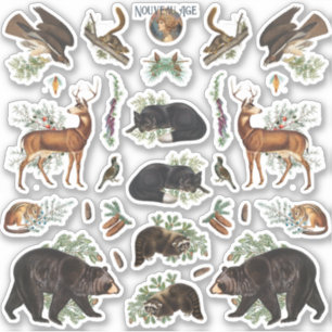 Rustieke Evergreen Pine Forest Dieren Sticker Shee