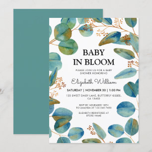 Rustieke Eycalyptus Baby in bloei Baby shower Kaart