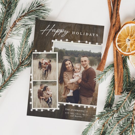 Rustieke Fairy Lights 3 Fotocollage Feestdagenkaart