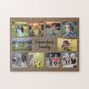 Rustieke familie foto collage monogram naam legpuzzel