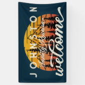 Rustieke familie reünie retro zonsondergang welko spandoek (Verticaal)