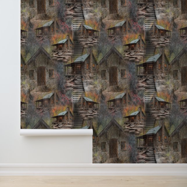 Rustieke familie Stone Cabin Behang (Applicatie)